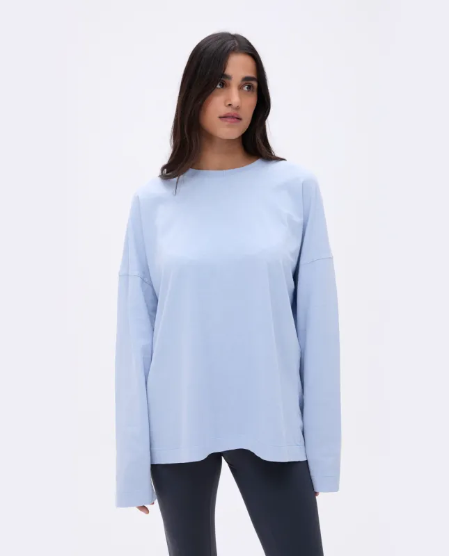 Washed Long Sleeve Drop Shoulder T-shirt - Powder Blue sold by Adanola