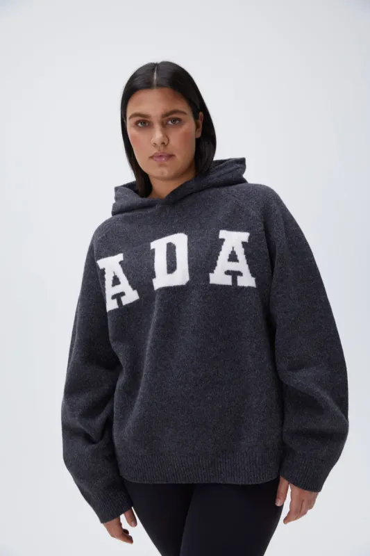 ADA Oversized Knit Hoodie - Dark Grey/Cream sold by Adanola