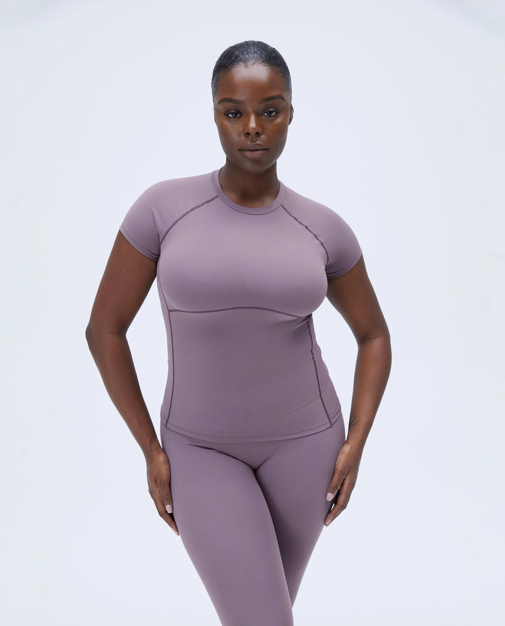 Ultimate Seam Detail Short Sleeve Top - Mauve Purple sold by Adanola