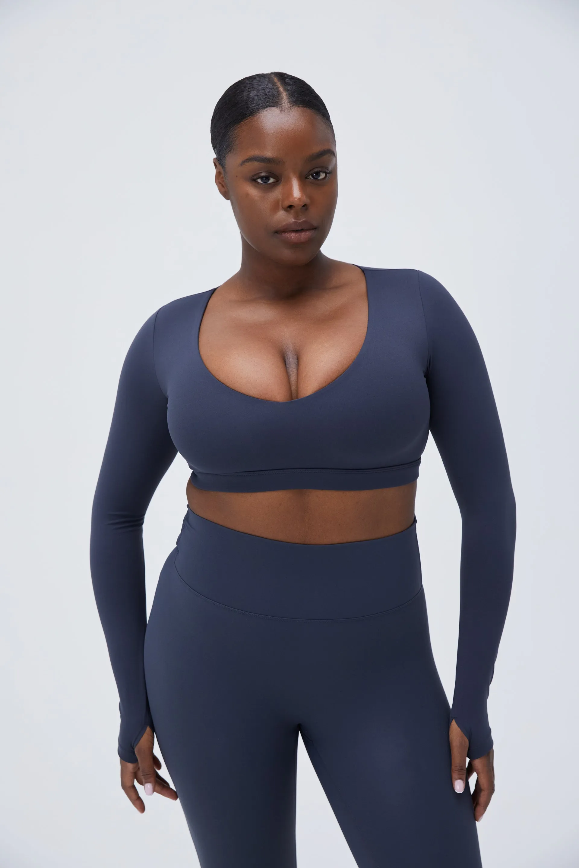 Ultimate Long Sleeve Low V Crop Top - Midnight Blue sold by Adanola product image thumbnail 5