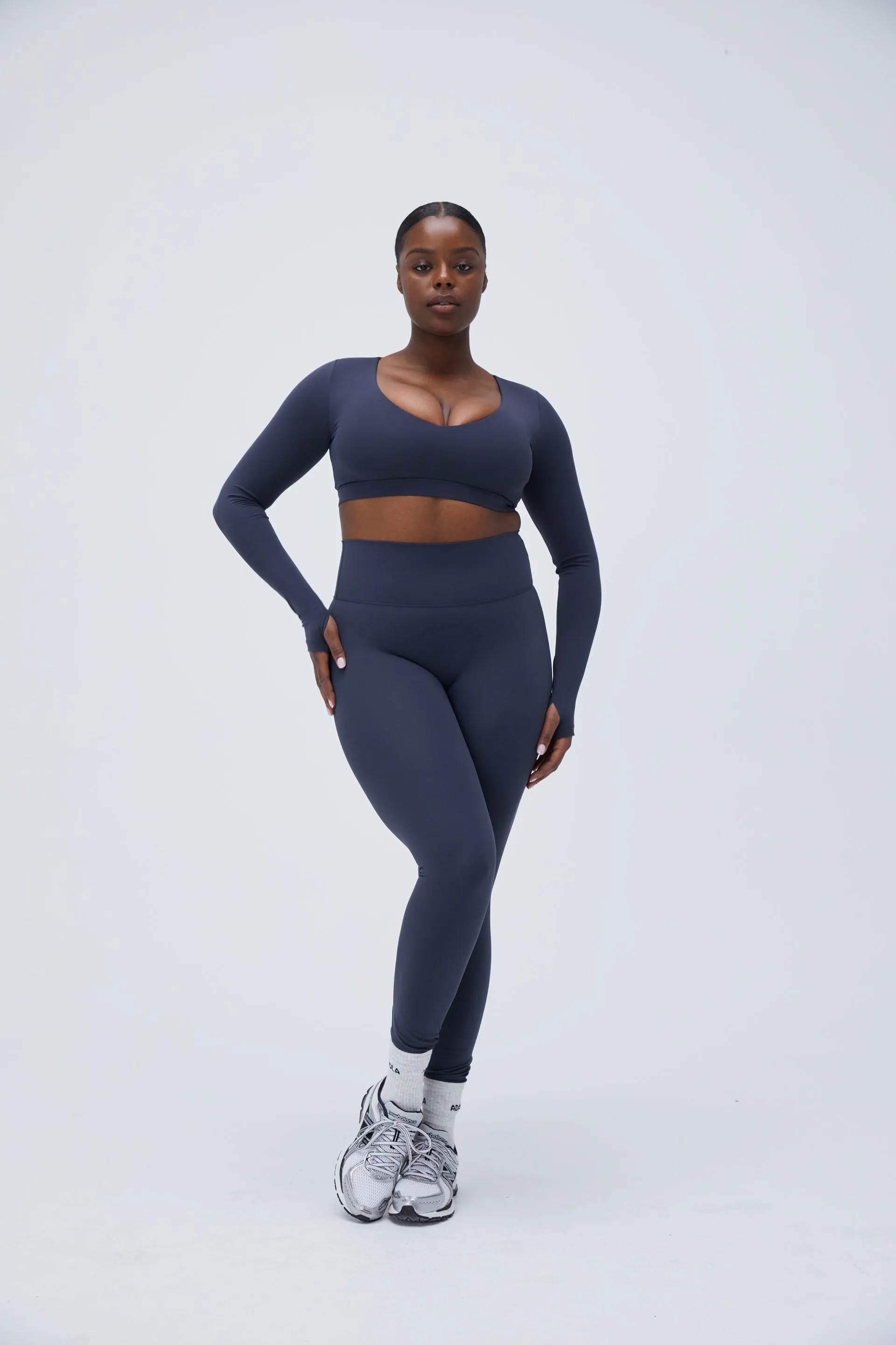 Ultimate Long Sleeve Low V Crop Top - Midnight Blue sold by Adanola product image thumbnail 4