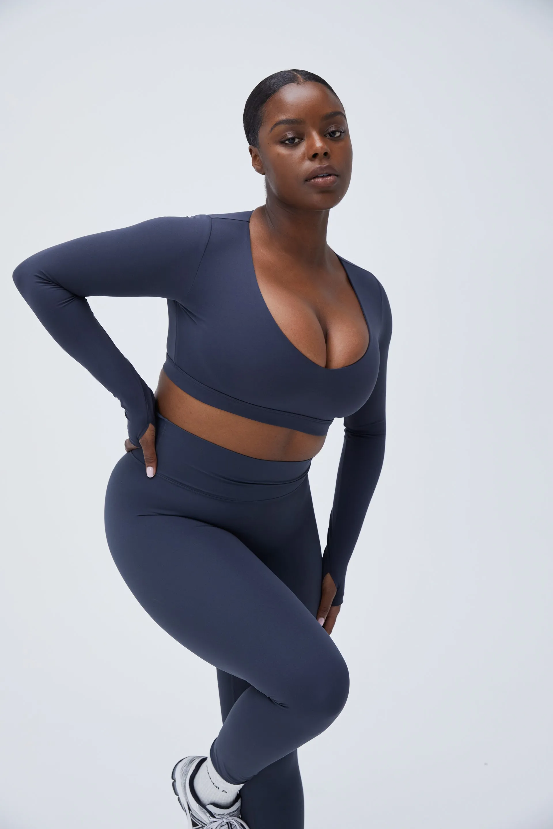 Ultimate Long Sleeve Low V Crop Top - Midnight Blue sold by Adanola product image thumbnail 3