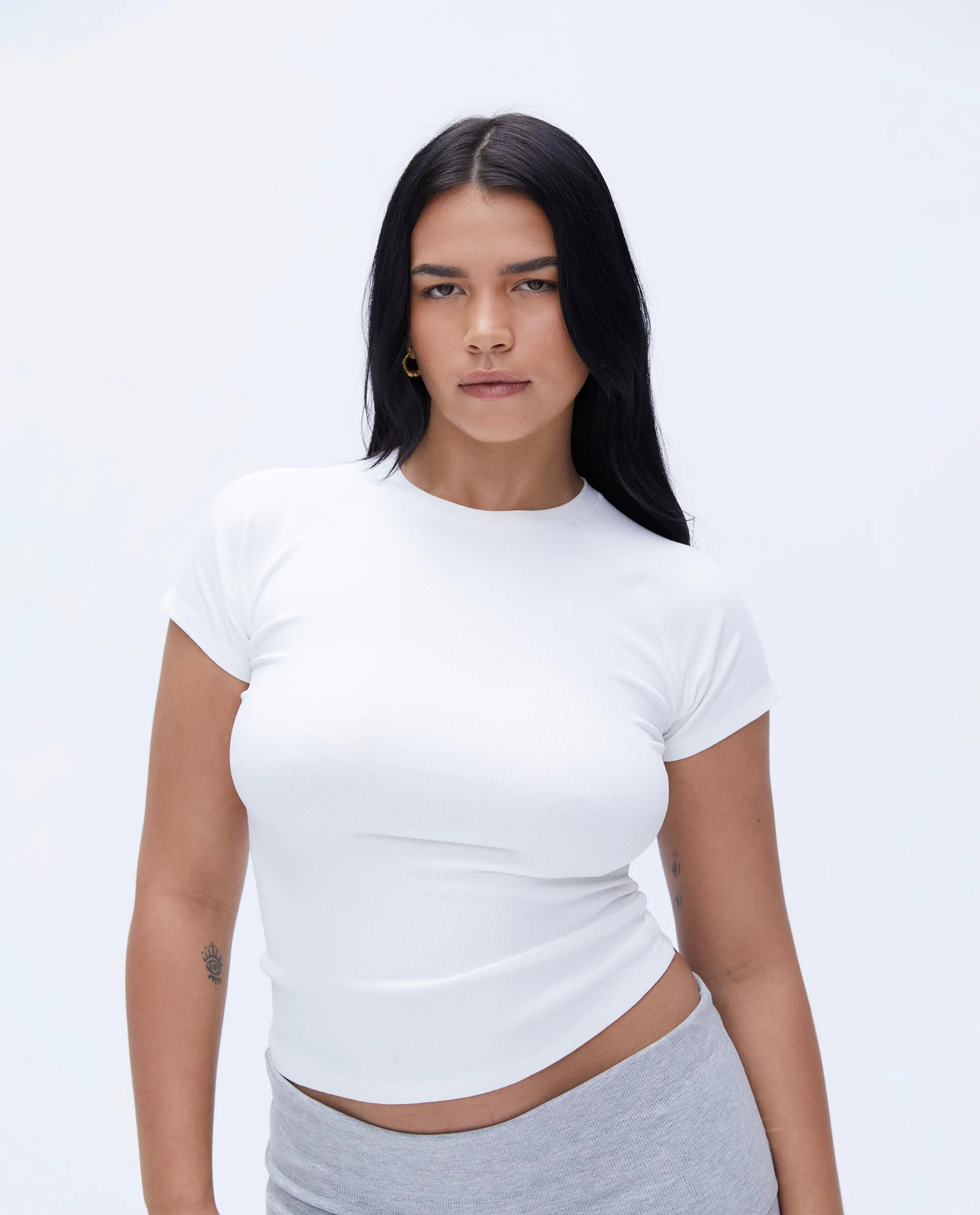 Rib Raglan Short Sleeve Top - White sold by Adanola