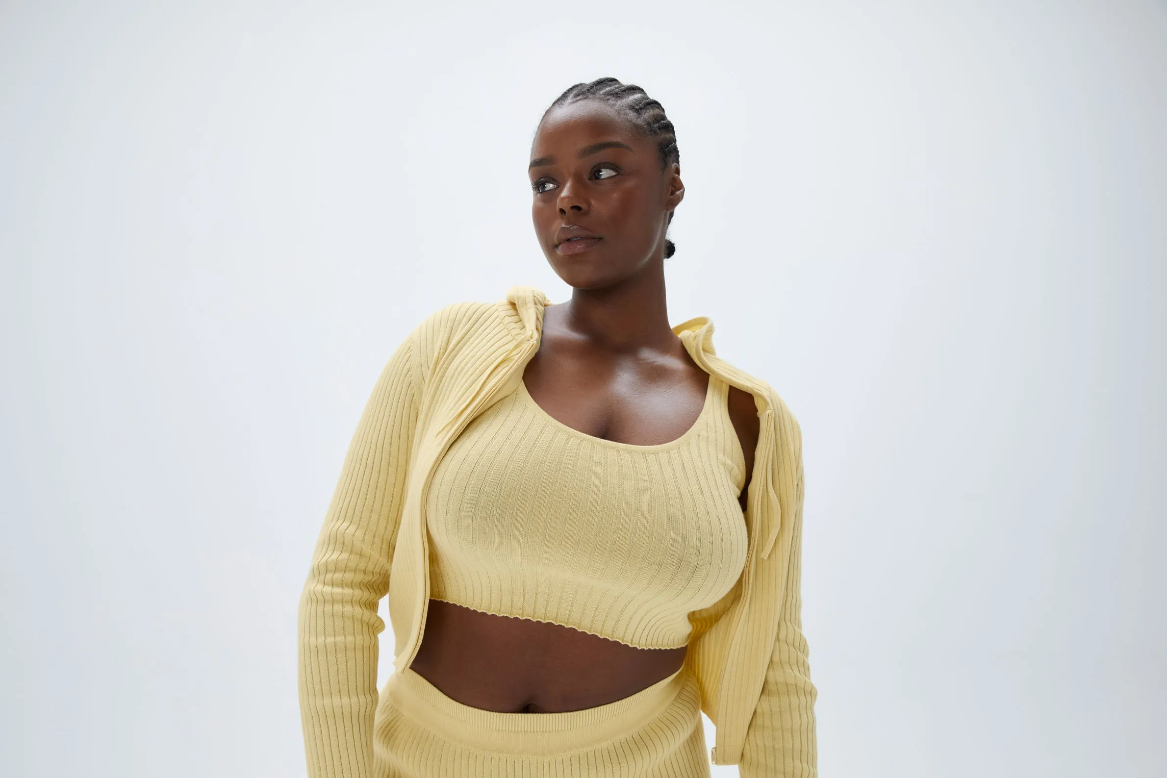 Rib Knit Scoop Neck Crop Top - Lemon Yellow sold by Adanola product image thumbnail 3