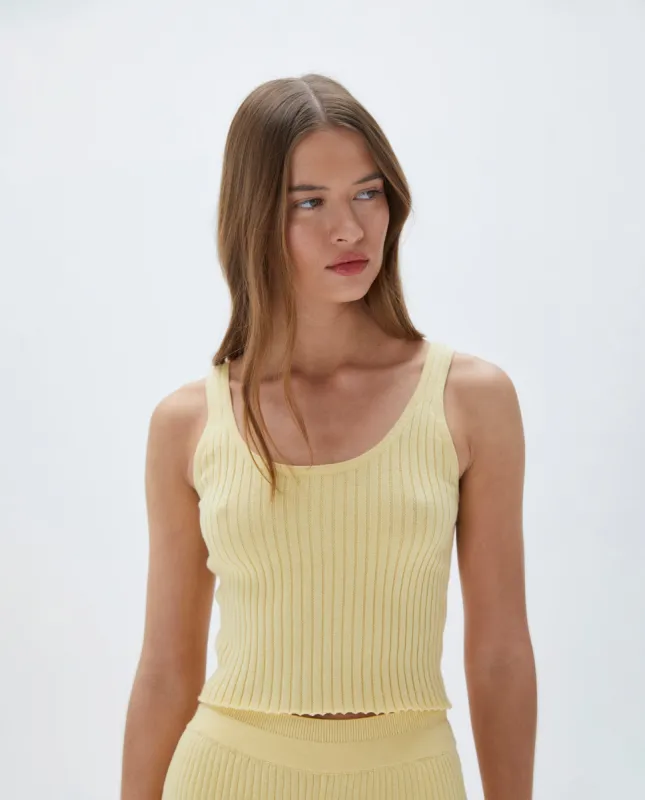 Rib Knit Scoop Neck Crop Top - Lemon Yellow sold by Adanola