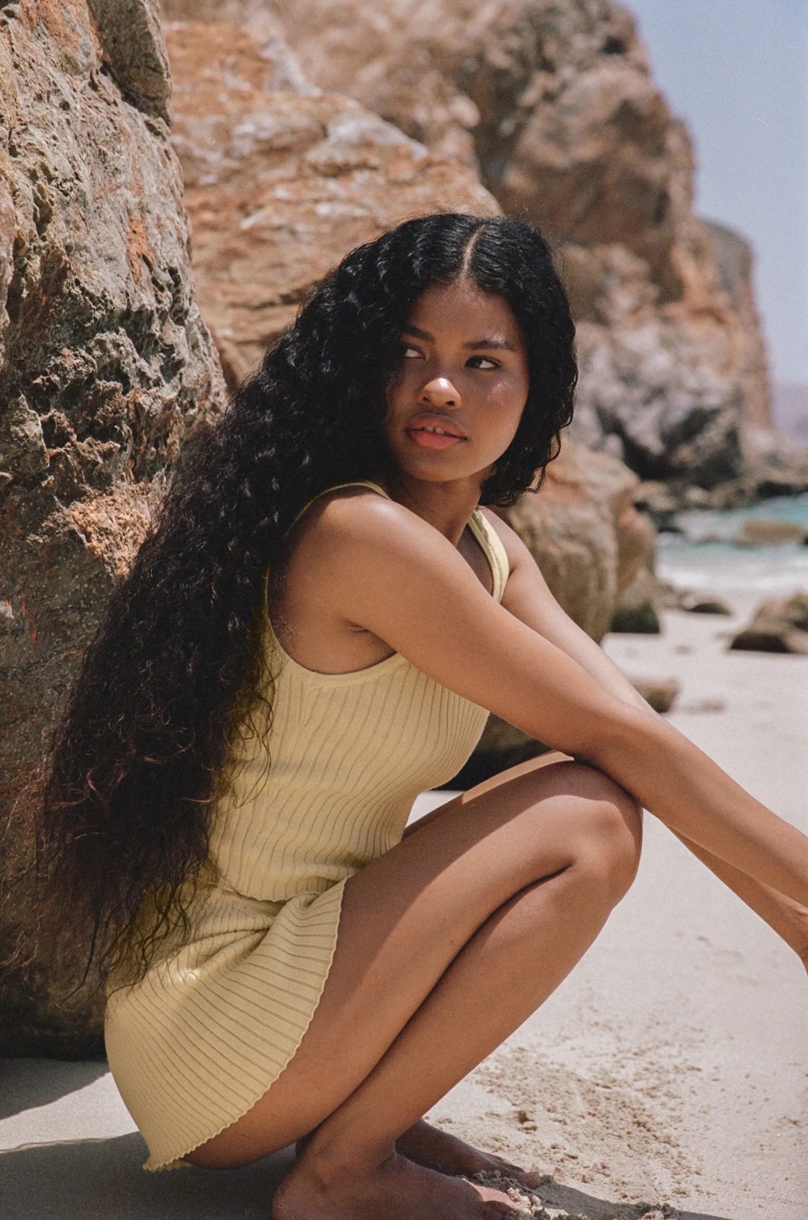 Rib Knit Scoop Neck Crop Top - Lemon Yellow sold by Adanola product image thumbnail 5