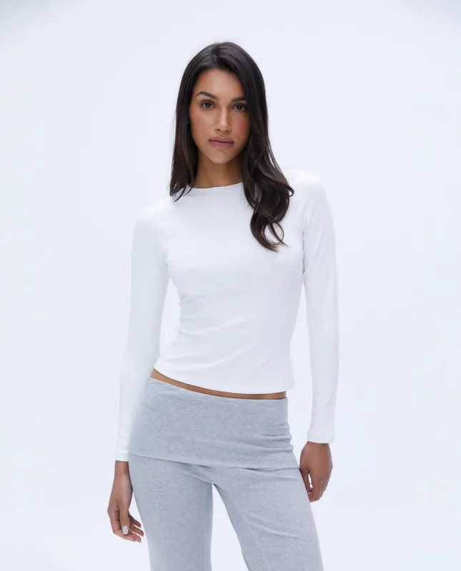 Rib Raglan Long Sleeve Top - White sold by Adanola