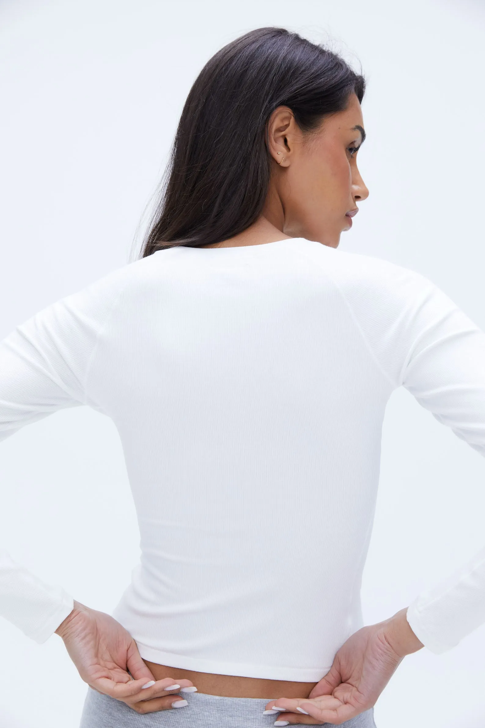 Rib Raglan Long Sleeve Top - White sold by Adanola product image thumbnail 2