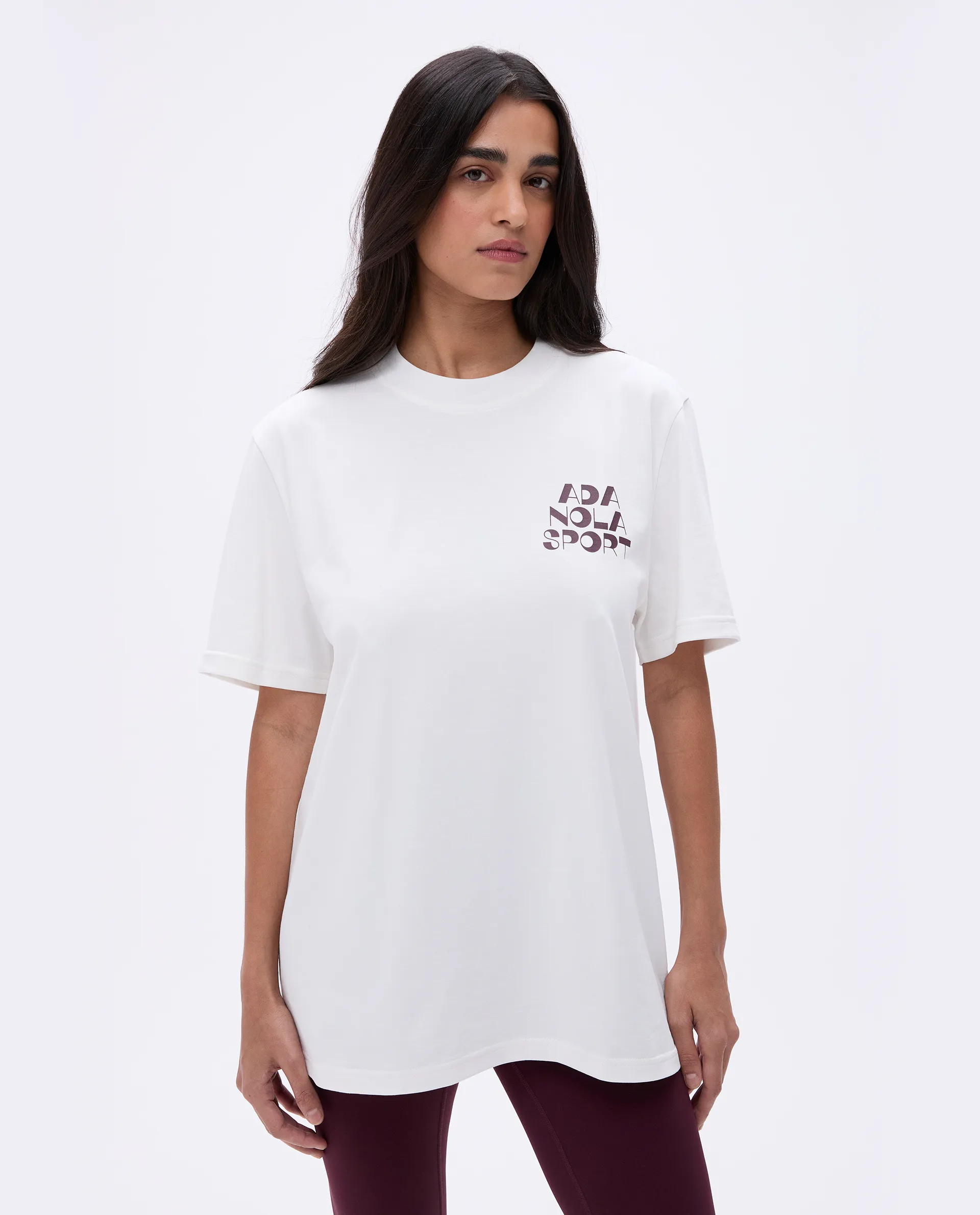 Retro Oversized Short Sleeve T-shirt - White/Dark Cherry sold by Adanola