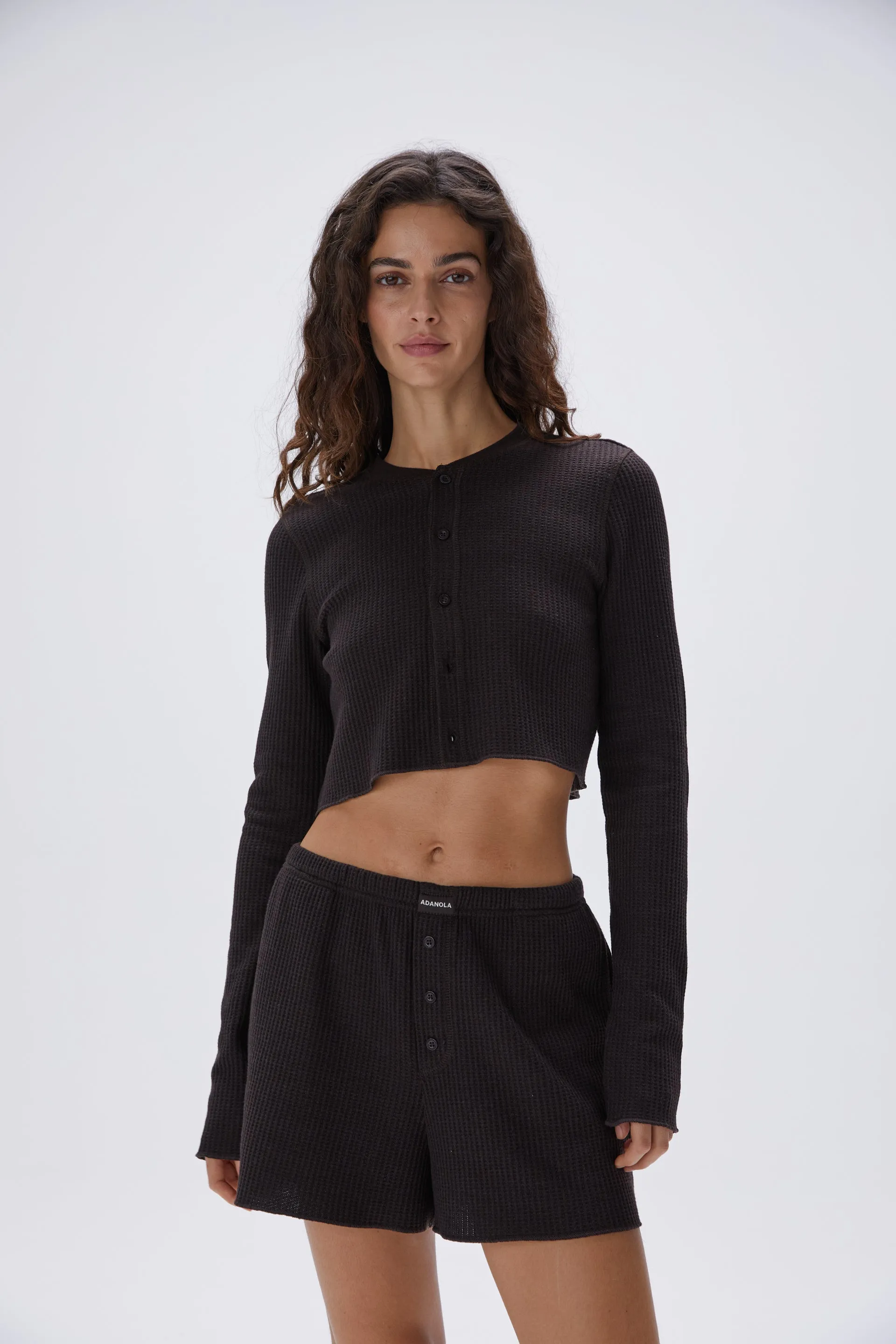 Waffle Cardigan - Coffee Bean sold by Adanola