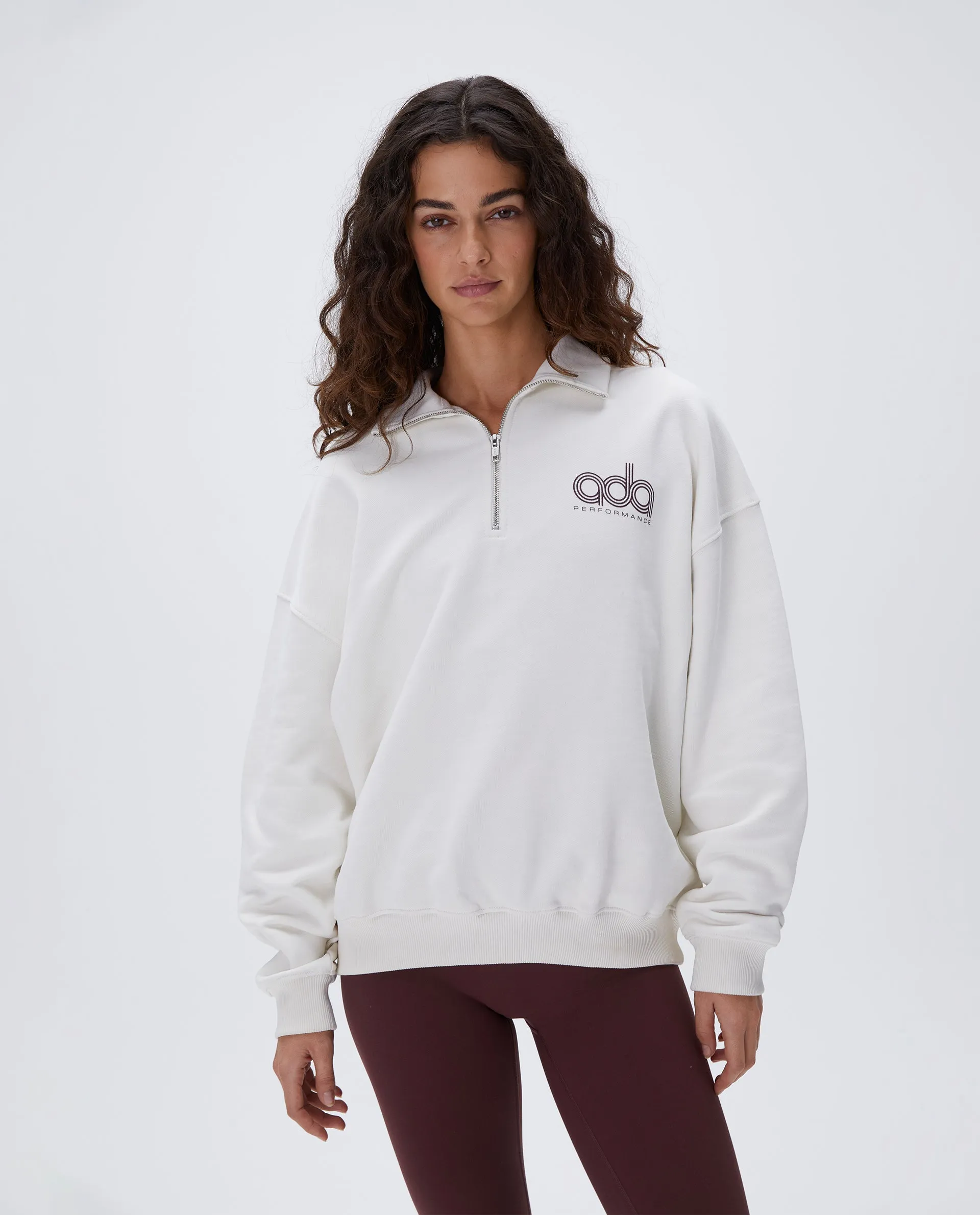 Performance Oversized Funnel Neck Zip Sweatshirt - Marshmallow White sold by Adanola