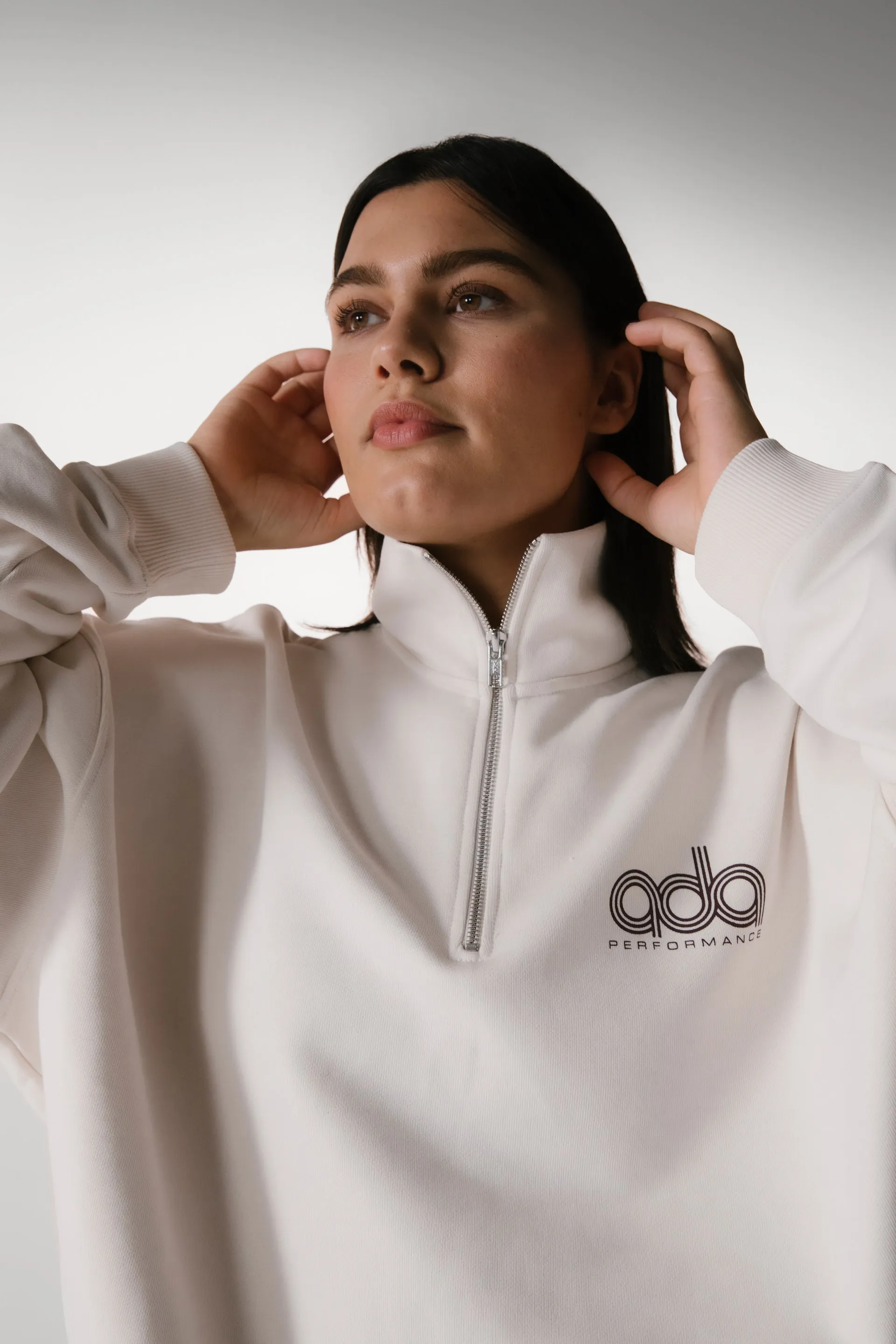 Performance Oversized Funnel Neck Zip Sweatshirt - Marshmallow White sold by Adanola product image thumbnail 5