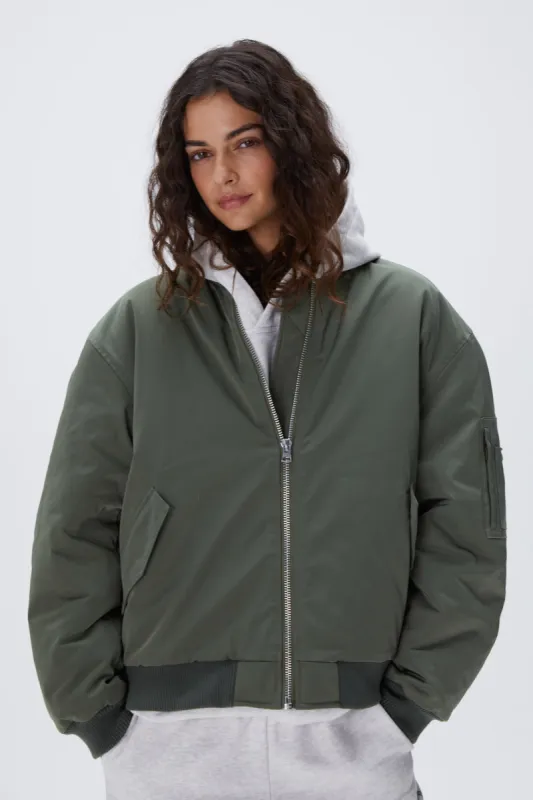 Oversized Bomber Jacket - Khaki Green sold by Adanola