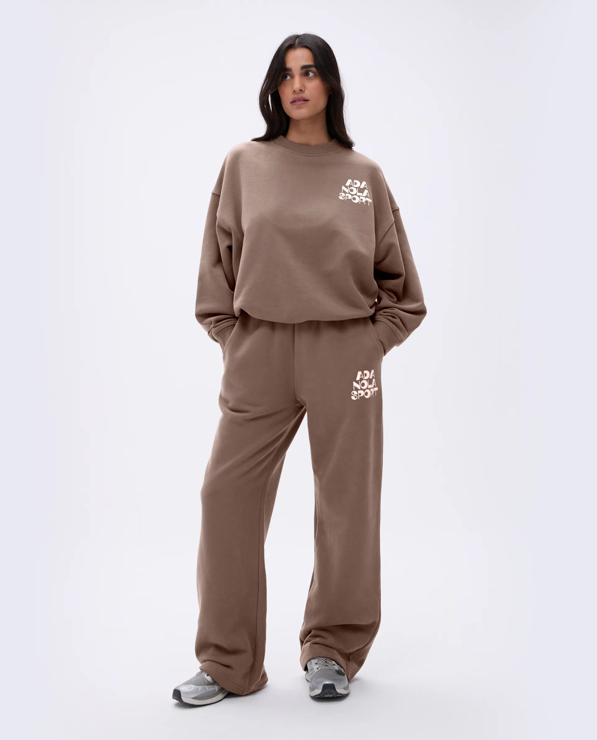 Retro Straight Leg Sweatpants - Pebble Brown/Marshmallow White sold by Adanola