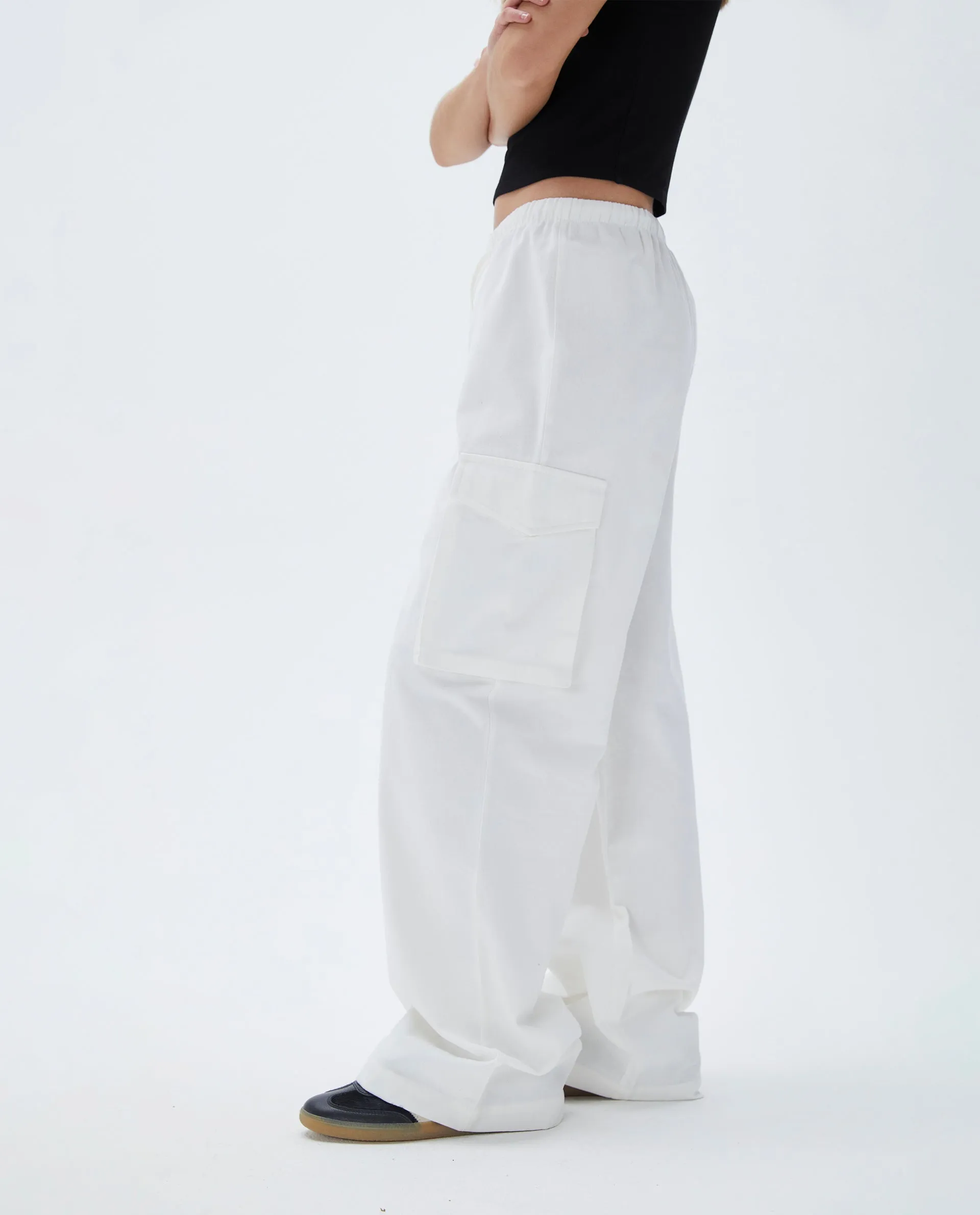 Relaxed Cotton Cargo Pants - White sold by Adanola