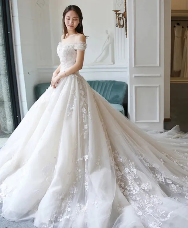 Gorgeous Off the Shoulder Lace Wedding Dresses Tulle Vintage Bridal Gown sold by KissProm