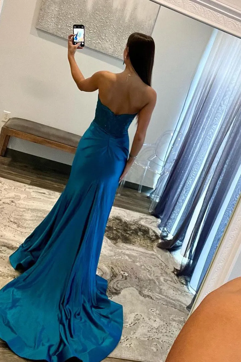 Aeth | Royal Blue Strapless Lace Mermaid Long Prom Dresses With Slit sold by KissProm product image thumbnail 2