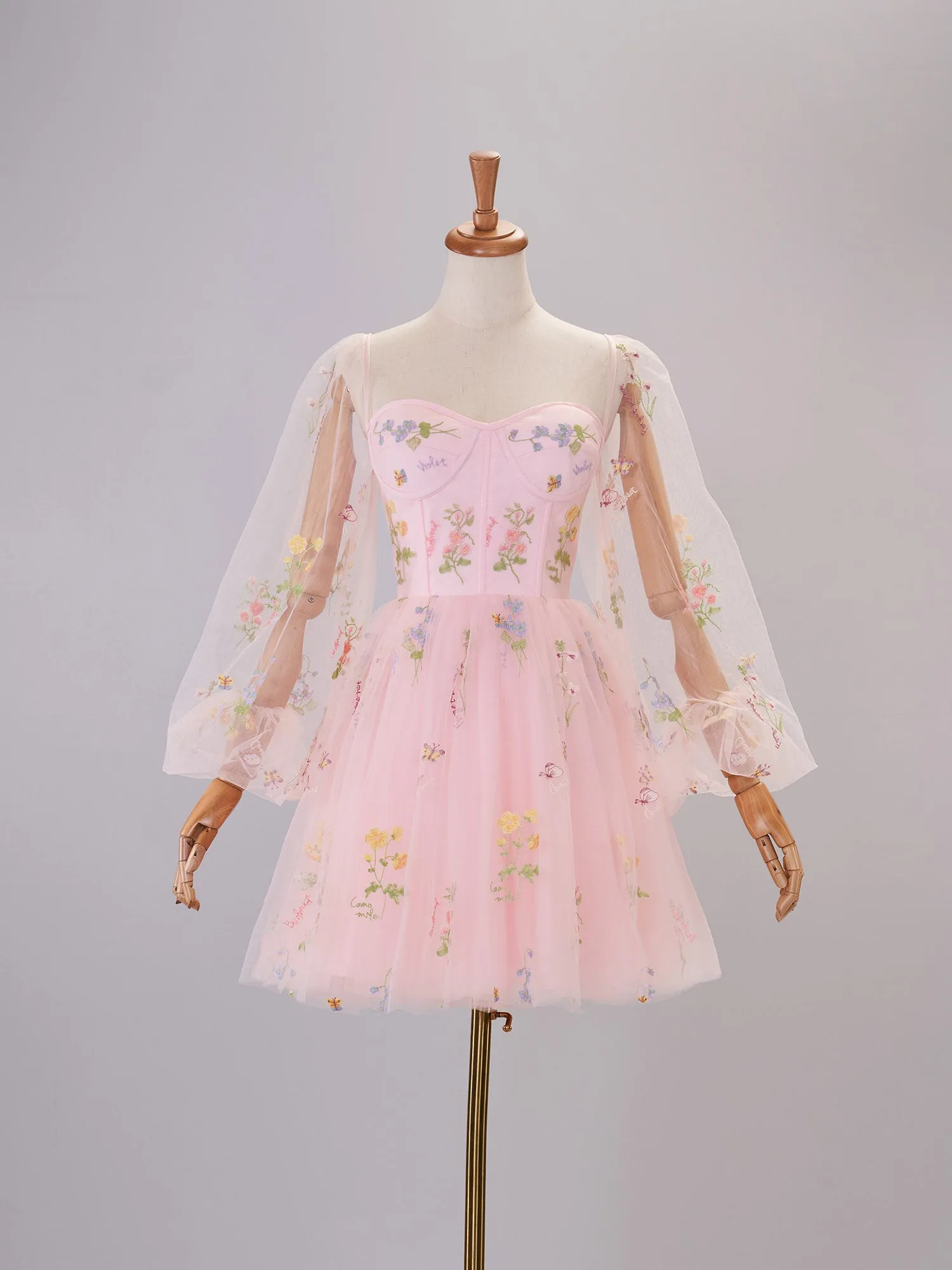 Sweetheart Embroidery Short-Length Tulle Puff Sleeves Cocktail Dress sold by KissProm product image thumbnail 4