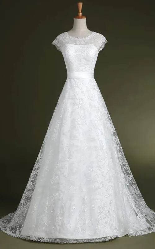 A-Line Floor-Length Appliques Zipper Corset Back Tulle Lace Satin Dress sold by KissProm