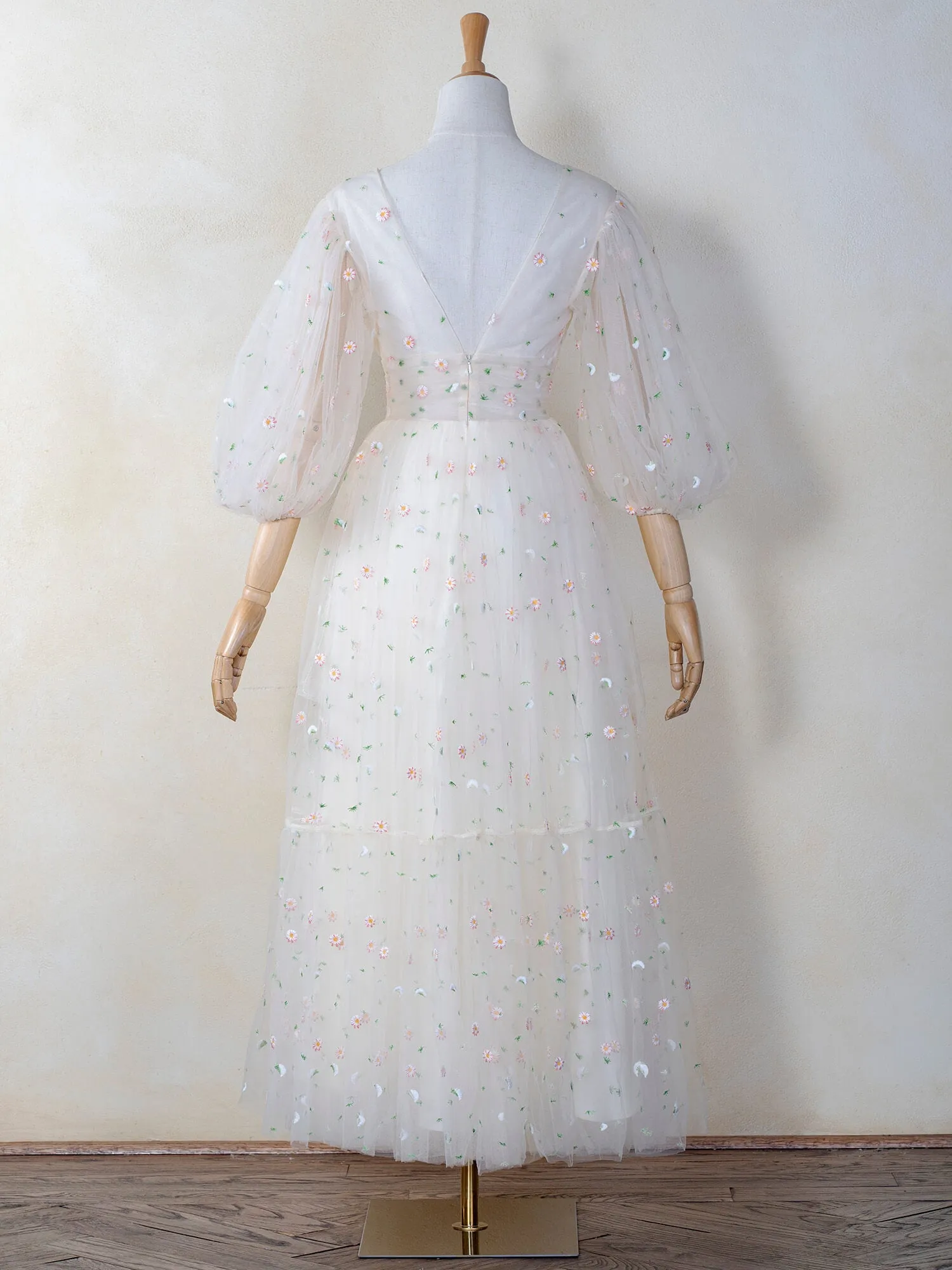 Deep V Starlit Cloud Ruffle Cuffs Maxi Length Dress sold by KissProm product image thumbnail 4