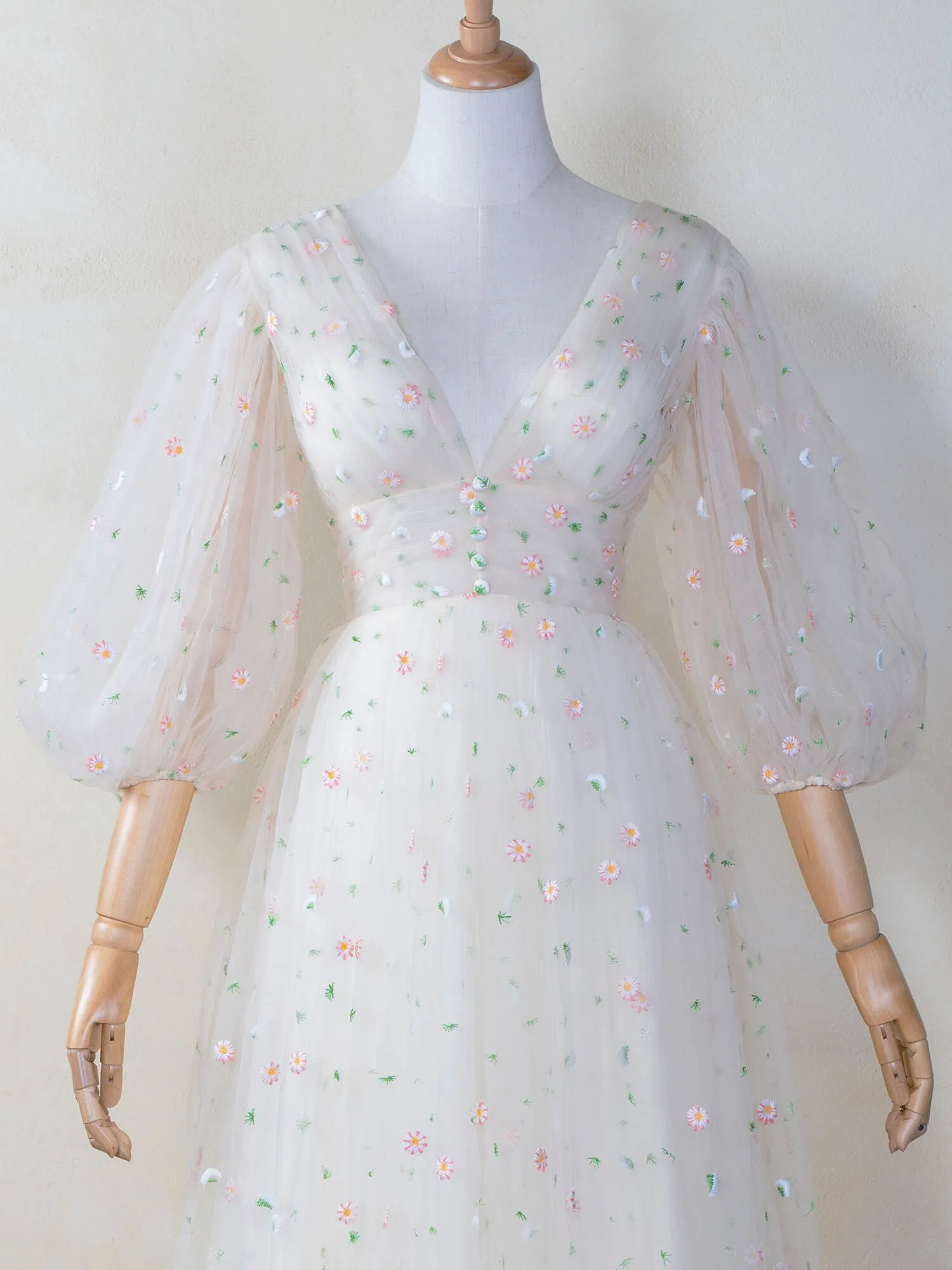 Deep V Starlit Cloud Ruffle Cuffs Maxi Length Dress sold by KissProm product image thumbnail 5