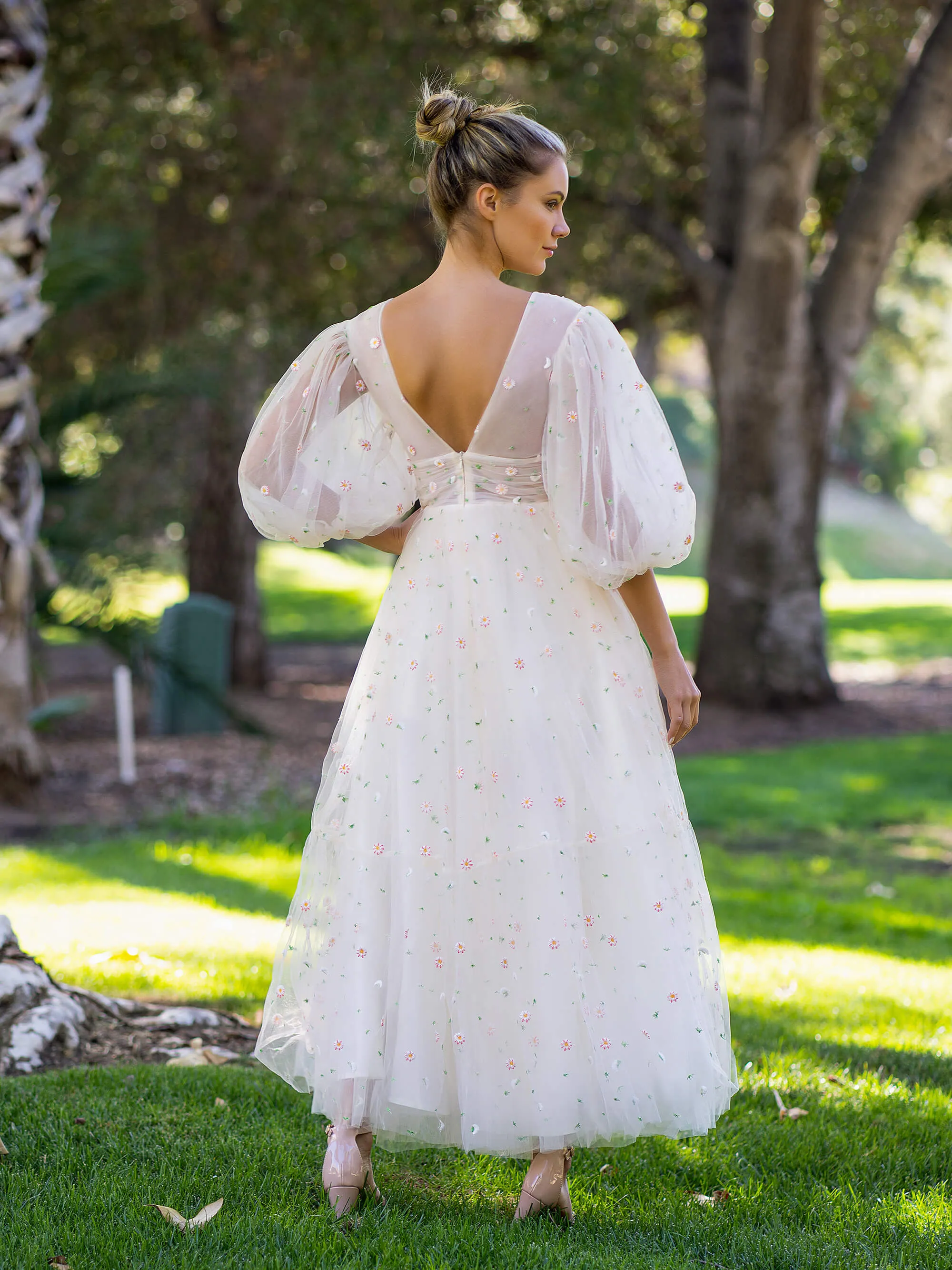 Deep V Starlit Cloud Ruffle Cuffs Maxi Length Dress sold by KissProm product image thumbnail 2