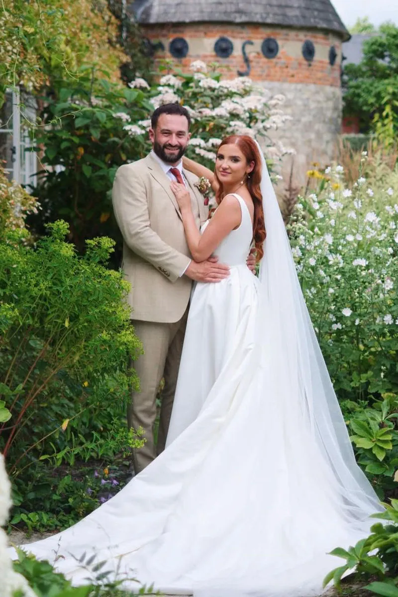 Elegant Square Neck White Satin Wedding Dresses sold by KissProm product image thumbnail 4