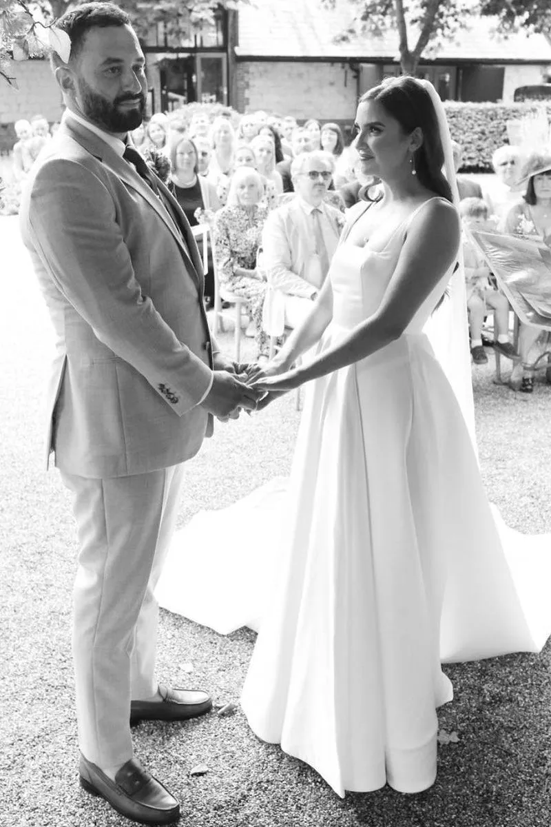 Elegant Square Neck White Satin Wedding Dresses sold by KissProm product image thumbnail 3