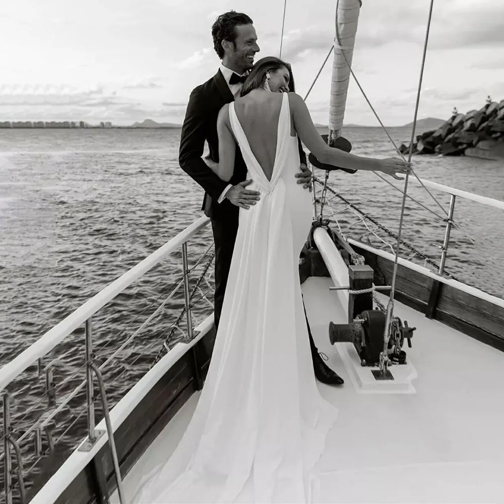 Mermaid Chiffon Detachable Drape Back V-neck Satin Wedding Dresses sold by KissProm product image thumbnail 3