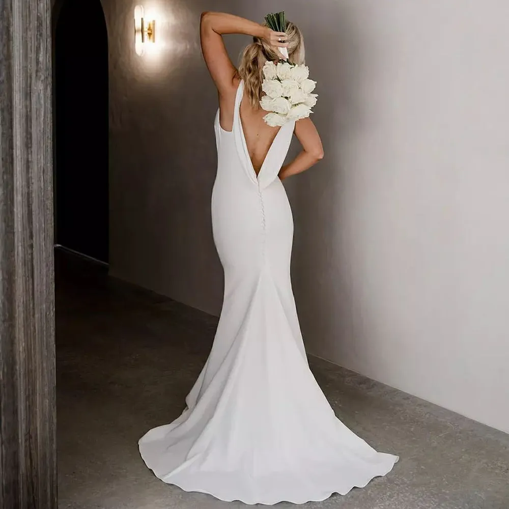 Mermaid Chiffon Detachable Drape Back V-neck Satin Wedding Dresses sold by KissProm product image thumbnail 4