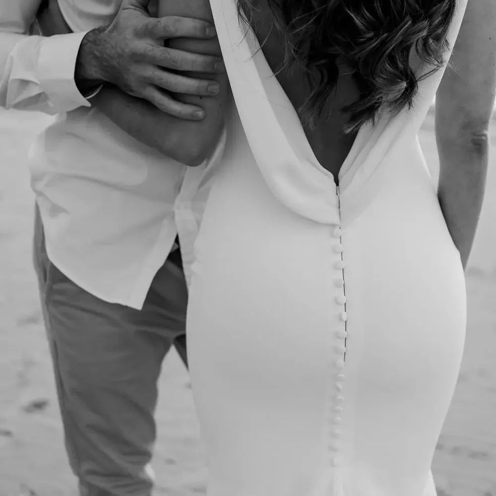 Mermaid Chiffon Detachable Drape Back V-neck Satin Wedding Dresses sold by KissProm product image thumbnail 2