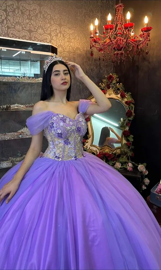 Ball Gown Organza Off-the-Shoulder Purple Quinceanera Dress sold by KissProm product image thumbnail 2