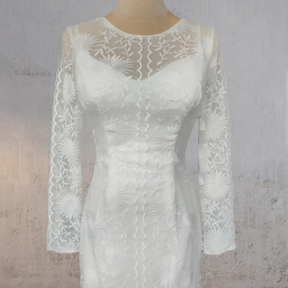 Mermaid Lace Embroidery Long Sleeves Wedding Dress sold by KissProm product image thumbnail 5