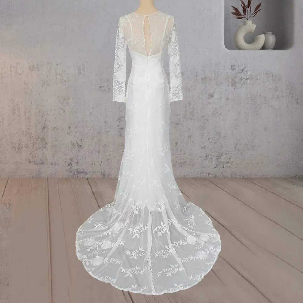 Mermaid Lace Embroidery Long Sleeves Wedding Dress sold by KissProm product image thumbnail 2