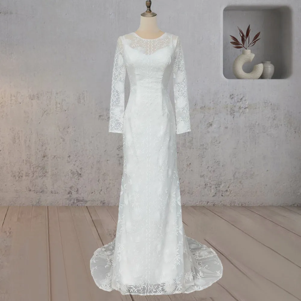 Mermaid Lace Embroidery Long Sleeves Wedding Dress sold by KissProm