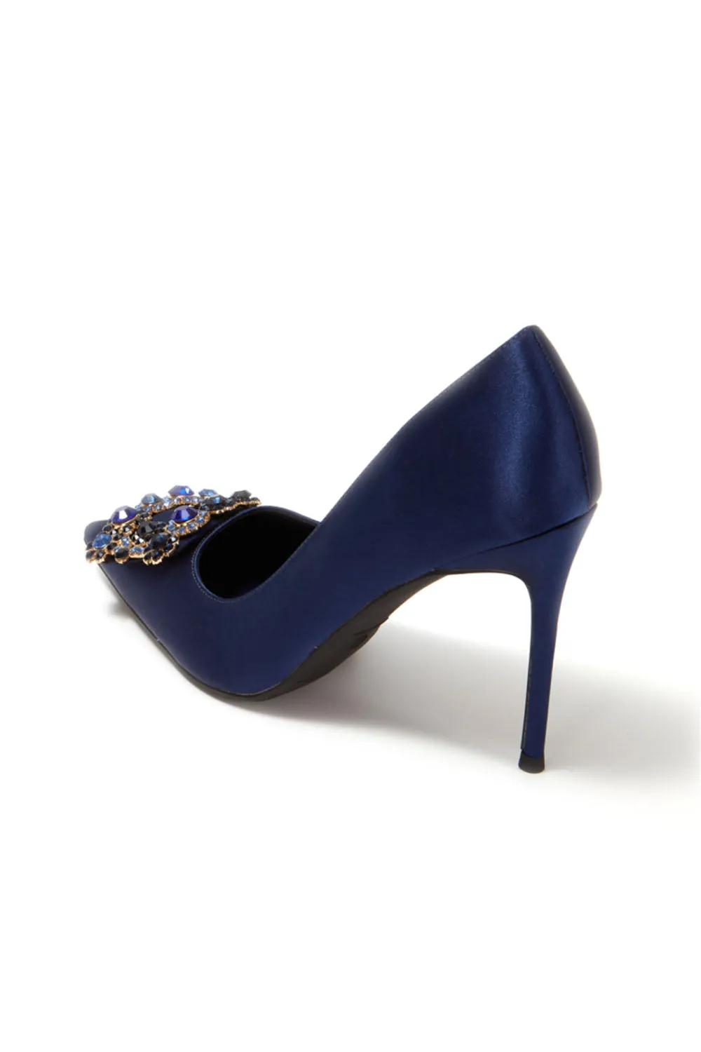 Navy Wedding Satin Pointed Toe Rhinestones Buckle Stiletto Heel Pumps sold by KissProm product image thumbnail 3
