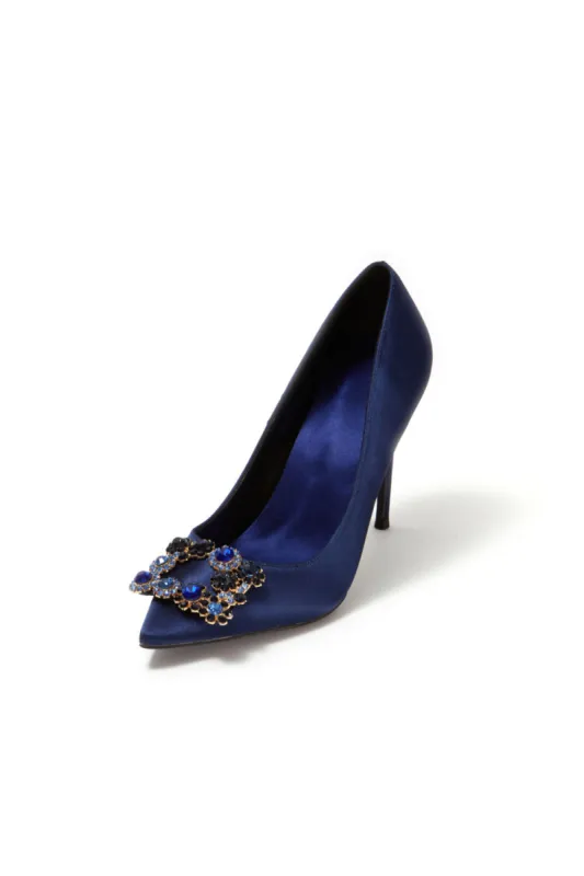 Navy Wedding Satin Pointed Toe Rhinestones Buckle Stiletto Heel Pumps sold by KissProm