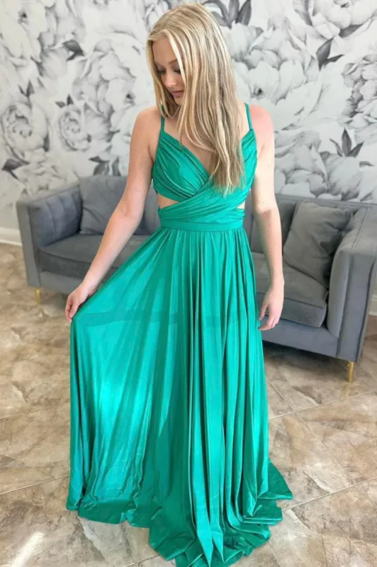 Angelique | Emerald Green Pleated A-Line Formal Dress sold by KissProm