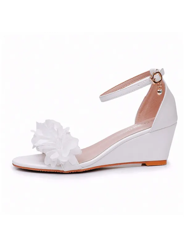 White Floral Open Toe Ankle-Strap Beach Sandals sold by KissProm