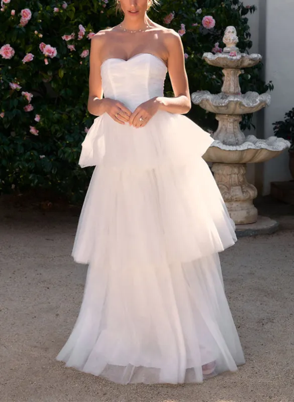 Elegant A-Line Sweetheart Sleeveless Floor-Length Tulle Wedding Dresses sold by KissProm