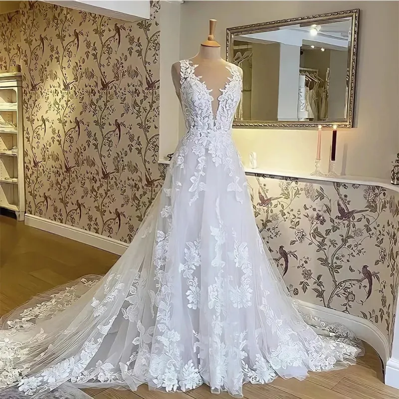 A-Line Bohemian 3D Floral Backless Wedding Dress sold by KissProm