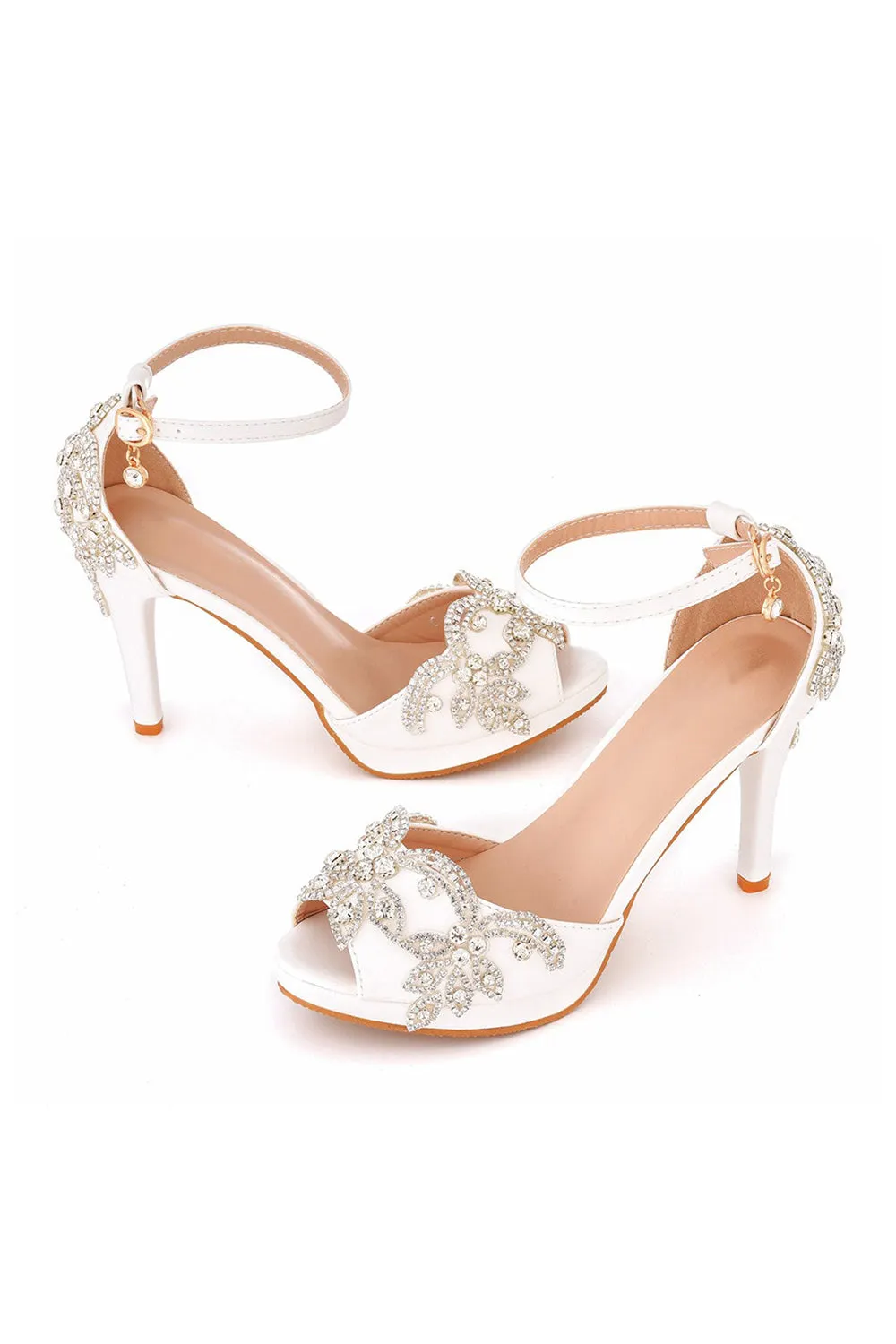 Rhinestone Flowers Decor Peep Toe Platform Stiletto Ankle-strap High Heels sold by KissProm product image thumbnail 2