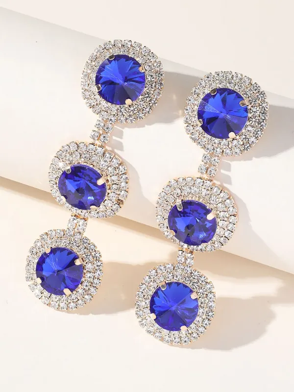 Royal Blue Rhinestones Long Round Earrings sold by KissProm
