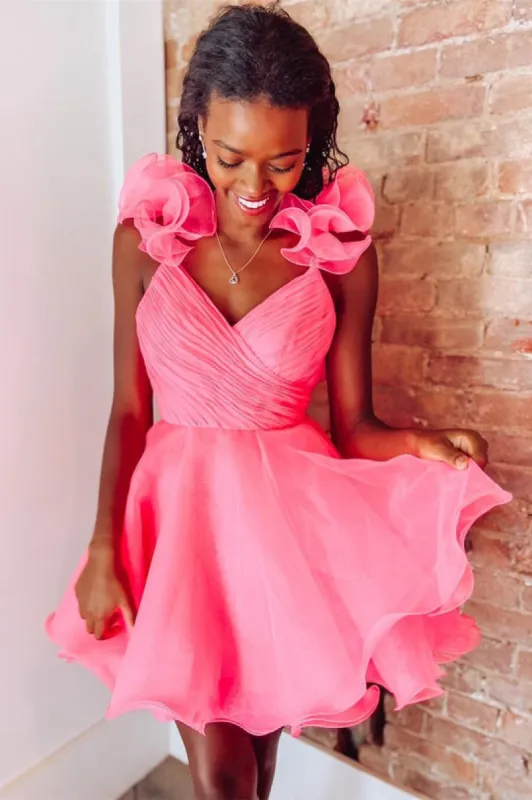Nerissa |A Line Organza V Neck Homecoming Dress sold by KissProm