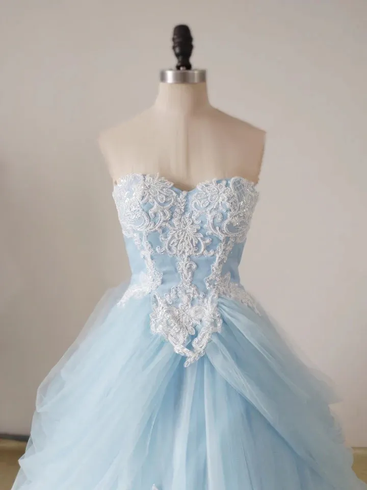 A-Line Lace Sweetheart Neck Blue Long Prom Dress sold by KissProm product image thumbnail 3