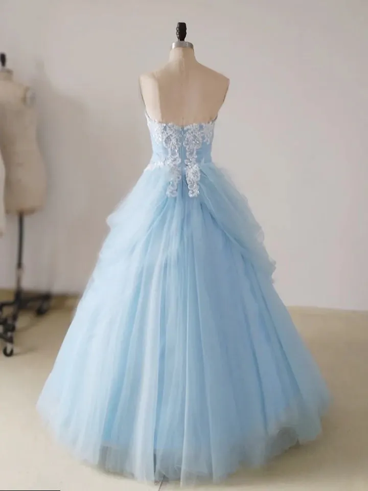 A-Line Lace Sweetheart Neck Blue Long Prom Dress sold by KissProm product image thumbnail 2