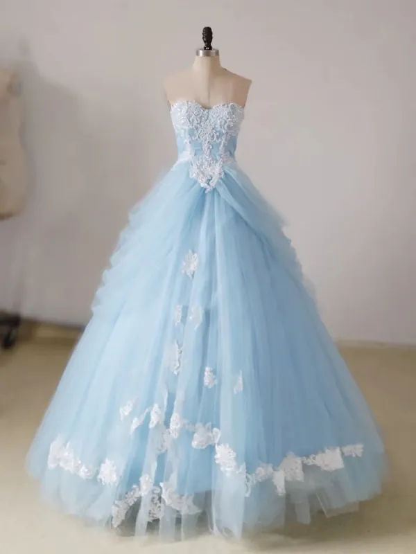A-Line Lace Sweetheart Neck Blue Long Prom Dress sold by KissProm