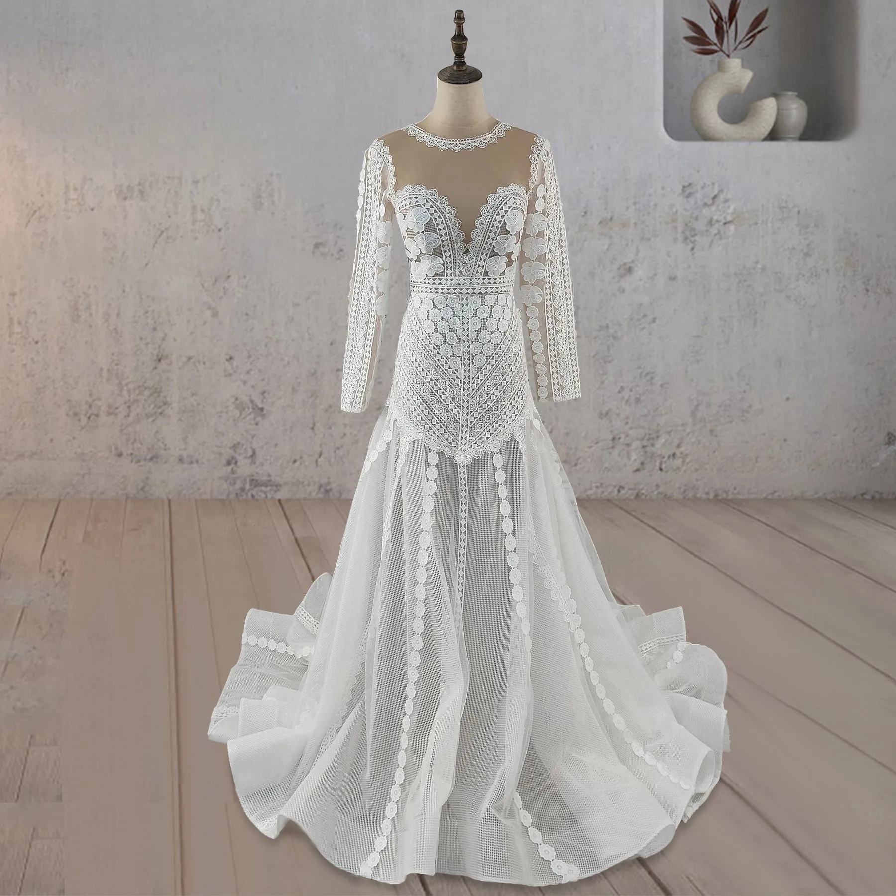 Mermaid Elegance Lace Appliqued Wedding Dress sold by KissProm