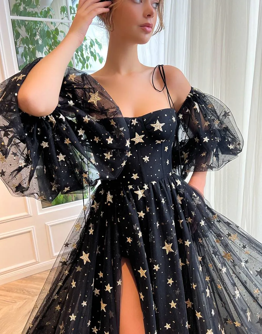 Tara | Side Slit Black Prom Dress with Stars sold by KissProm product image thumbnail 4