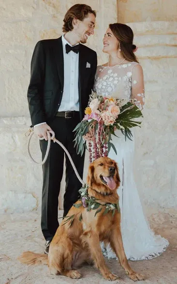 Bohemian Mermaid Bateau Chiffon Wedding Dress with Appliques and Split Front sold by KissProm product image thumbnail 2